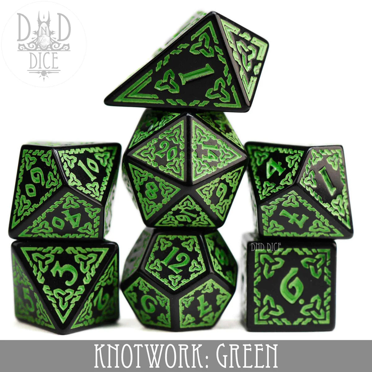 DND Dice 7 Dice Set: Knotwork Green | Dragon's Lair Comics and Fantasy Houston TX