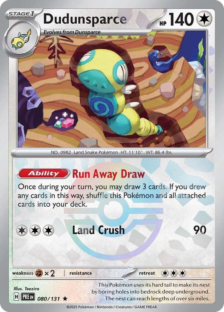 Dudunsparce (080/131) (Poke Ball Pattern) [Scarlet & Violet: Prismatic Evolutions] | Dragon's Lair Comics and Fantasy Houston TX