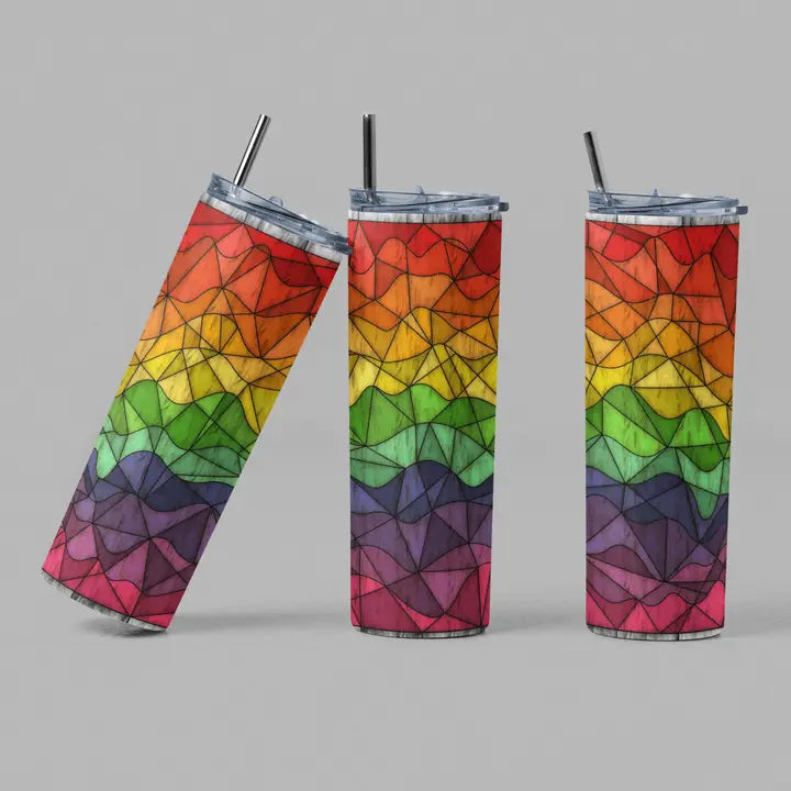 The Geek Boutique: Rainbow - Pride Geometric - Blue Glow in the Dark Tumbler | Dragon's Lair Comics and Fantasy Houston TX