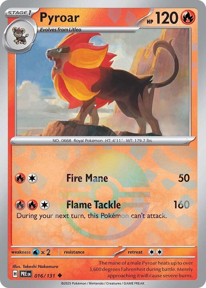 Pyroar (016/131) (Poke Ball Pattern) [Scarlet & Violet: Prismatic Evolutions] | Dragon's Lair Comics and Fantasy Houston TX