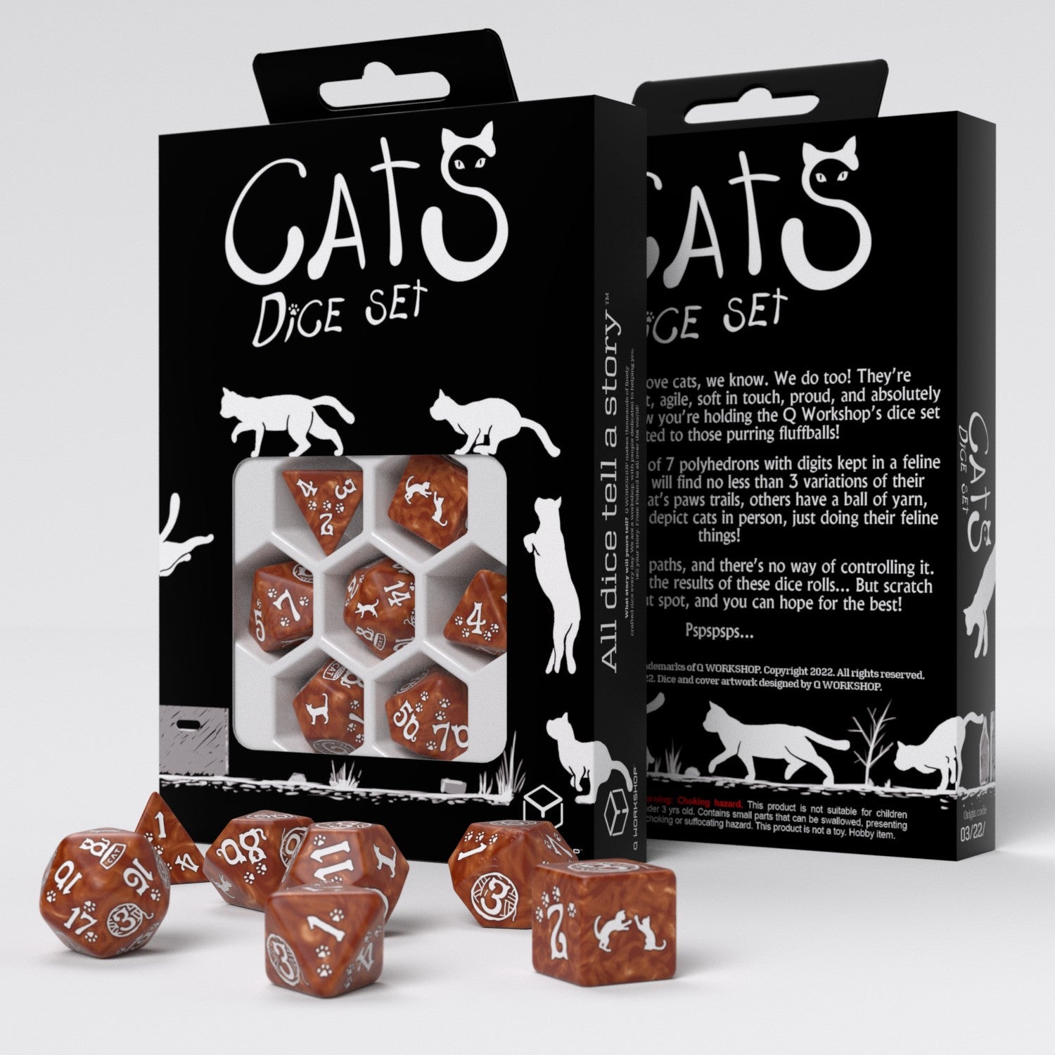 Q Workshop Cats RPG Dice Set Brown | Dragon's Lair Comics and Fantasy Houston TX