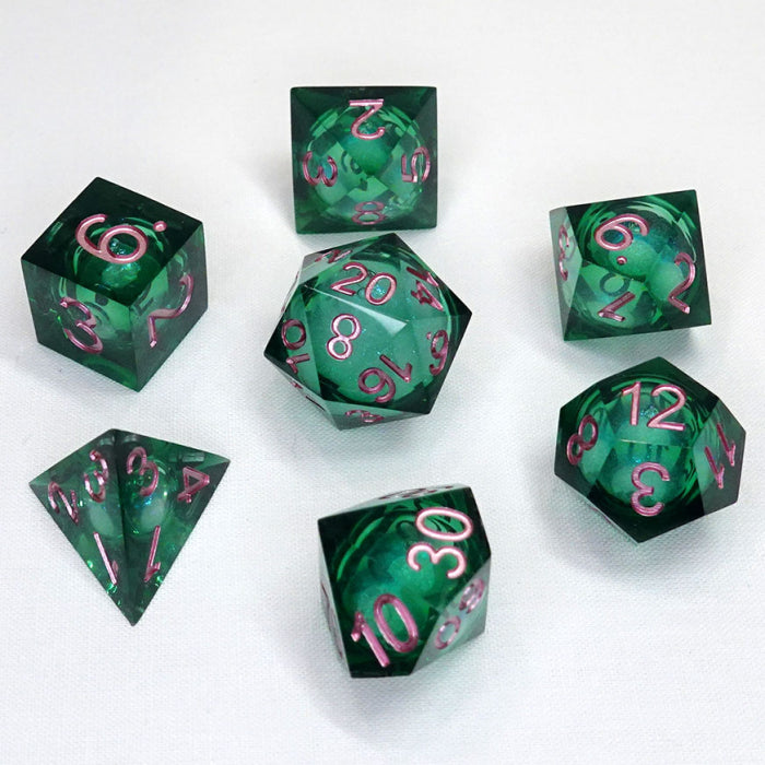 Chronicle Liquid Core Poly 7 Dice Set: Molten Moss | Dragon's Lair Comics and Fantasy Houston TX