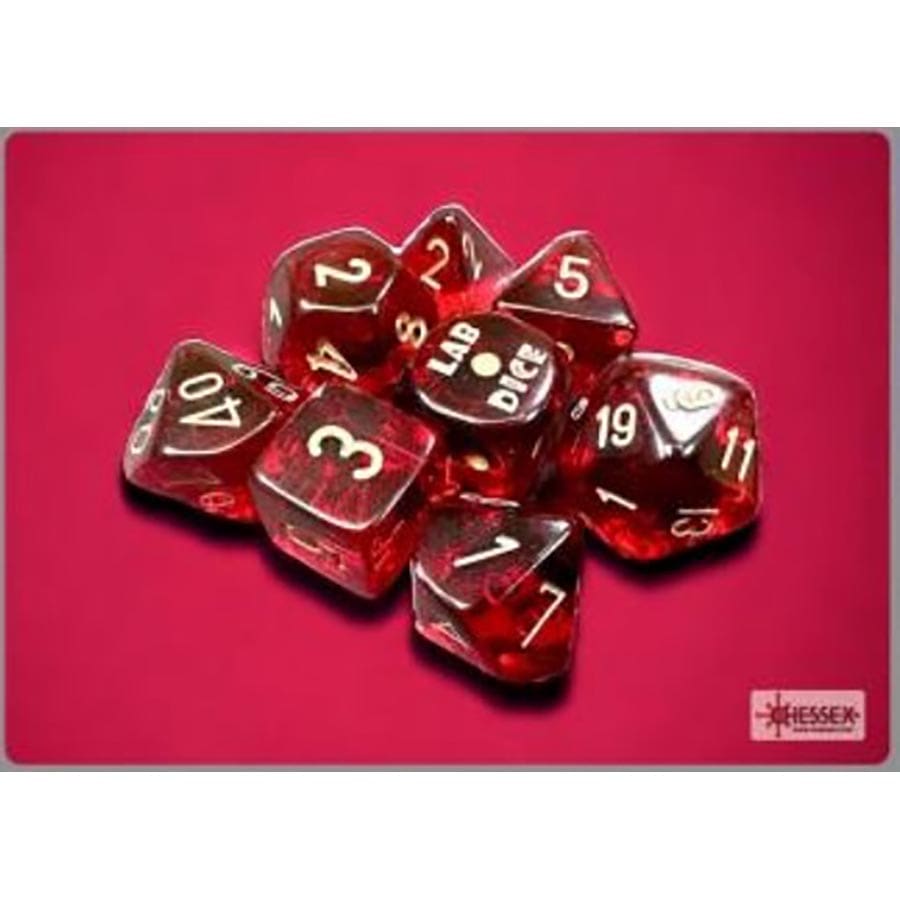 Chessex Lab Dice Translucent Crimson with Gold Poly 7 Set | Dragon's Lair Comics and Fantasy Houston TX