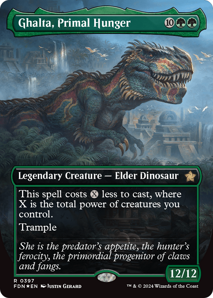 Ghalta, Primal Hunger (Borderless) (Mana Foil) [Foundations] | Dragon's Lair Comics and Fantasy Houston TX