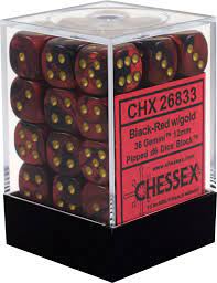 Chessex Gemini Black-Red/Gold 12mm D6 Dice Block (36) | Dragon's Lair Comics and Fantasy Houston TX