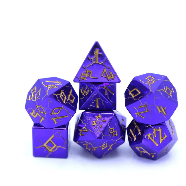 Purple Chrome with Gold Solid Metal Barbarian Dice Set | Dragon's Lair Comics and Fantasy Houston TX