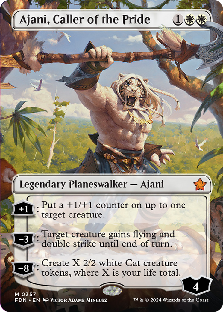 Ajani, Caller of the Pride (Borderless) [Foundations] | Dragon's Lair Comics and Fantasy Houston TX