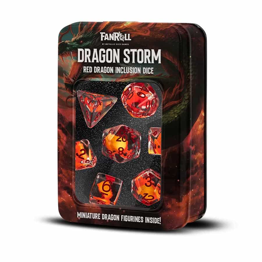 Fanroll Dragon Storm Inclusion Resin Dice Set: Red Dragon | Dragon's Lair Comics and Fantasy Houston TX