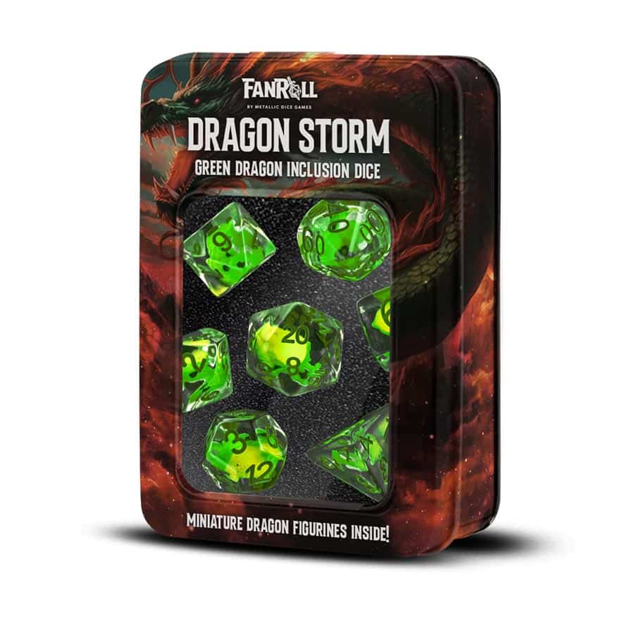 Fanroll Dragon Storm Inclusion Resin Dice Set: Green Dragon | Dragon's Lair Comics and Fantasy Houston TX