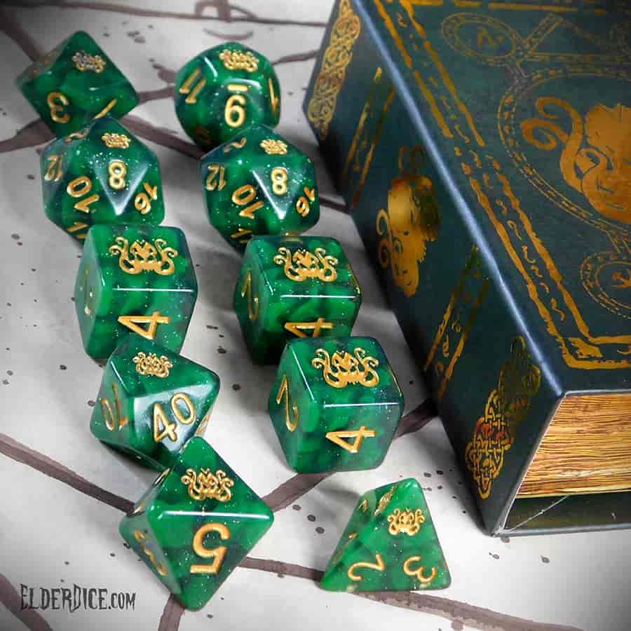 Elder Dice: Brand of Cthulhu Poly 7 Glass and Wax | Dragon's Lair Comics and Fantasy Houston TX