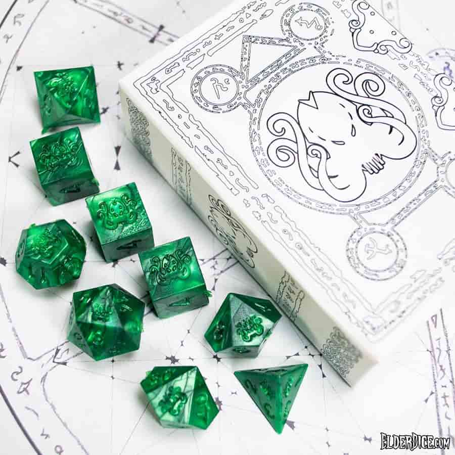 Elder Dice: Brand of Cthulhu Poly 7 Drowned Green: Raw | Dragon's Lair Comics and Fantasy Houston TX