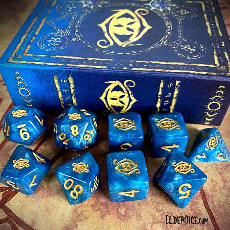 Elder Dice: Eye of Chaos Poly 7 Set Lapis Lazuli and Gold | Dragon's Lair Comics and Fantasy Houston TX