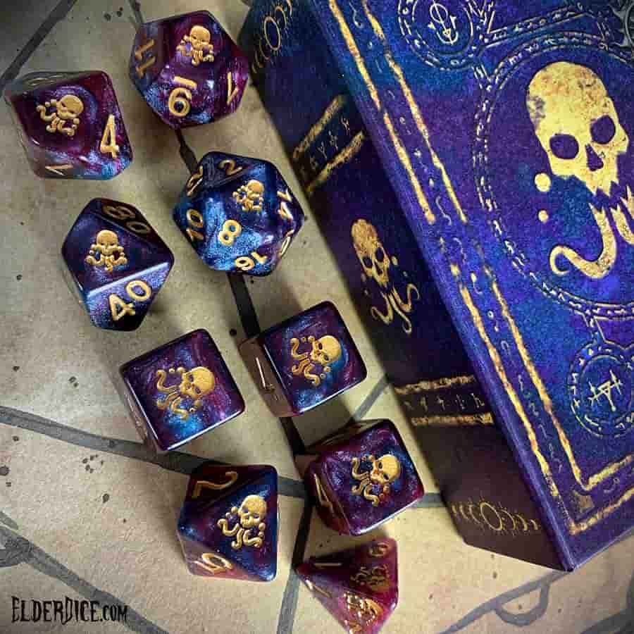 Elder Dice: Yog-Sothoth Poly 7 Set Nebula - Deep Space and Gold | Dragon's Lair Comics and Fantasy Houston TX