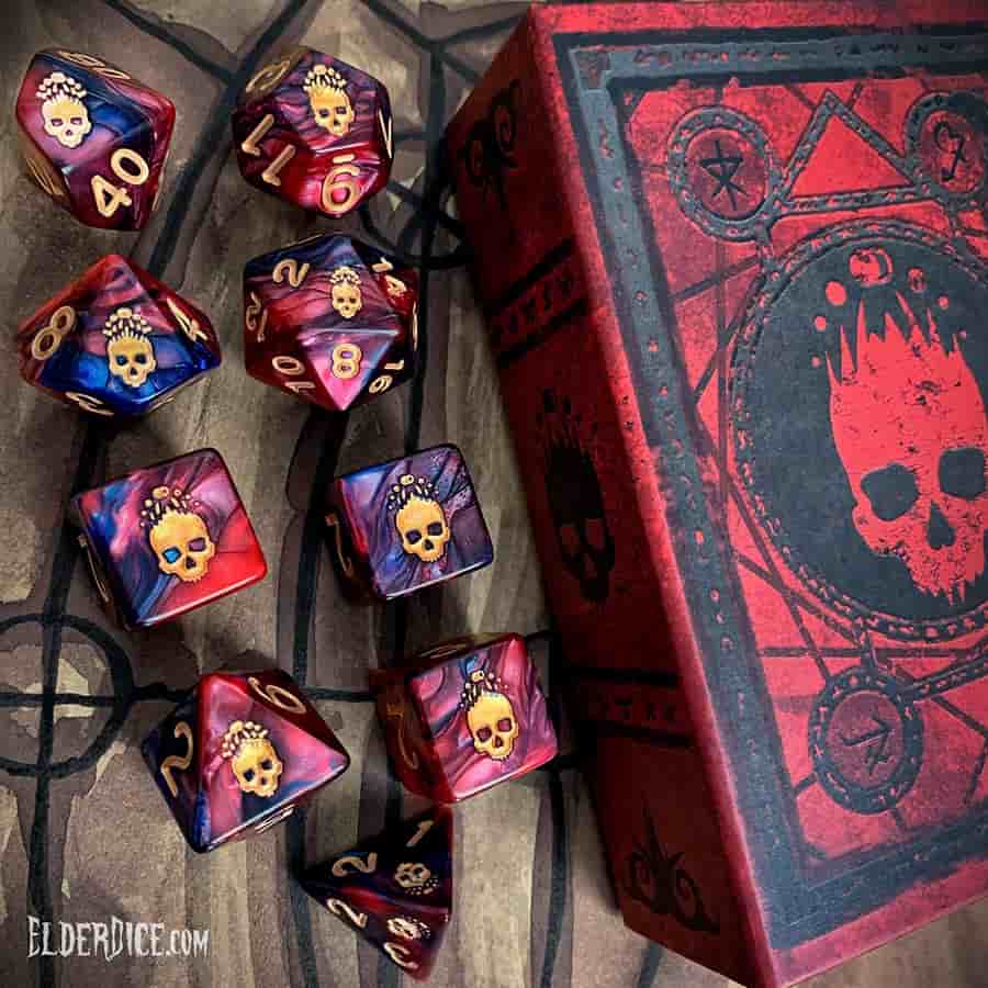 Elder Dice: Mark of the Necronomicon Poly 7 Set Blood and Magick | Dragon's Lair Comics and Fantasy Houston TX