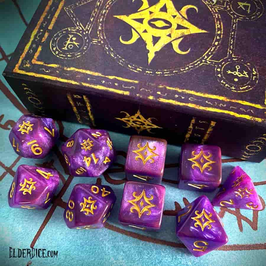 Elder Dice: Star of Azathoth Poly 7 Set The Purple Void and Gold | Dragon's Lair Comics and Fantasy Houston TX