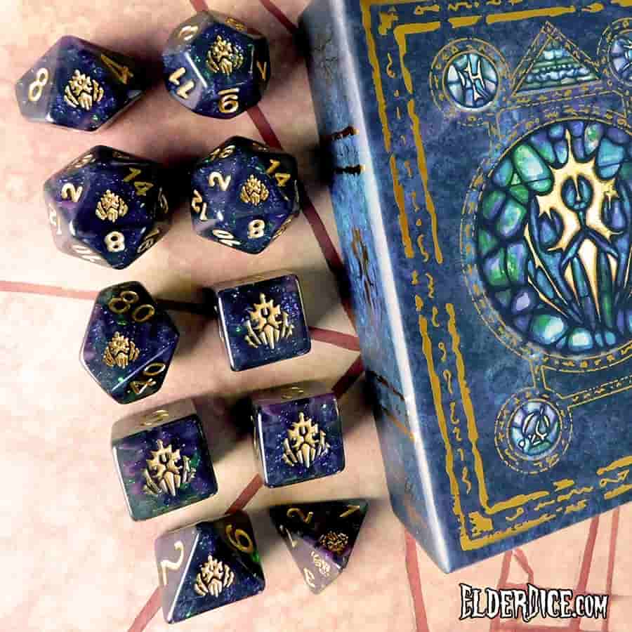 Elder Dice: Crest of Dagon Poly 10 Set Glass and Wax | Dragon's Lair Comics and Fantasy Houston TX