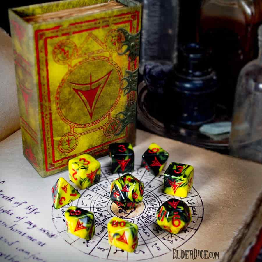 Elder Dice: Yellow Sign Poly 9 Set Blood Edition | Dragon's Lair Comics and Fantasy Houston TX