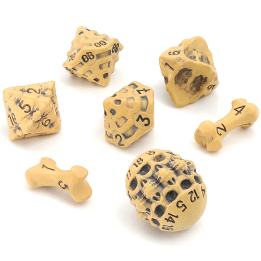 Lynx Skull and Bones Poly 7 Dice Set Yellow | Dragon's Lair Comics and Fantasy Houston TX