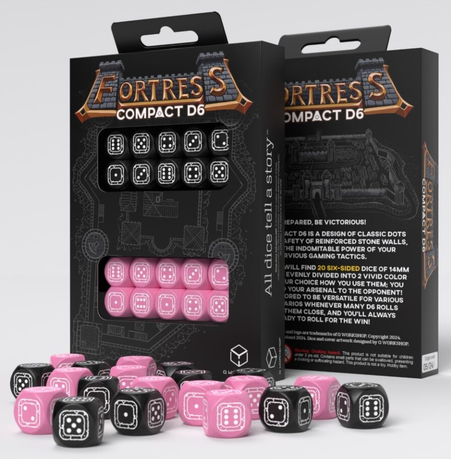 Q Workshop Fortress Compact D6 Set  Black and Pink | Dragon's Lair Comics and Fantasy Houston TX