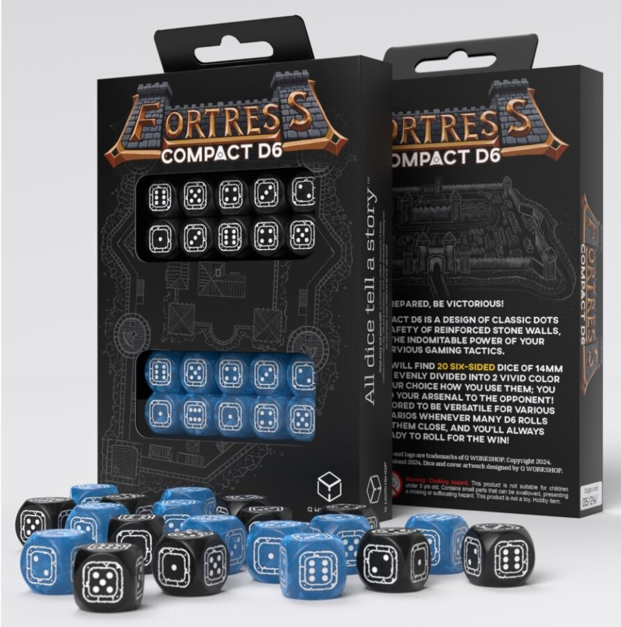 Q Workshop Fortress Compact D6 Set Black and Blue | Dragon's Lair Comics and Fantasy Houston TX