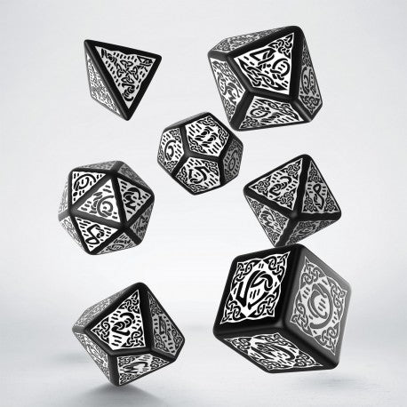 Q Workshop RPG Celtic Dice Set Black With White | Dragon's Lair Comics and Fantasy Houston TX