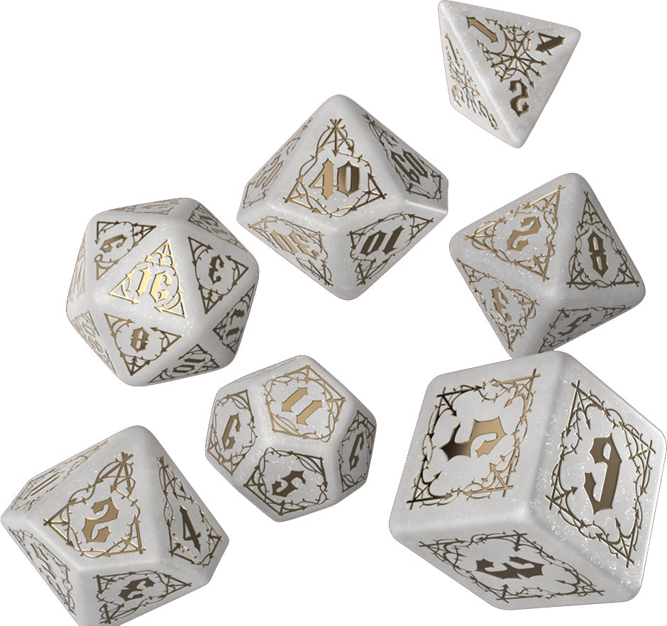 Bloodsucker Shimmering Dice Set: White & Gold (7) | Dragon's Lair Comics and Fantasy Houston TX