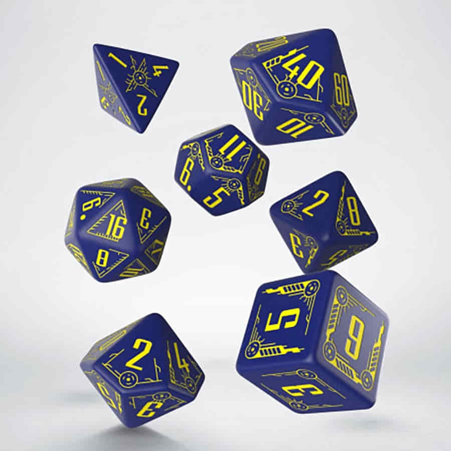 Q Workshop Navy Yellow 7ct Dice Set | Dragon's Lair Comics and Fantasy Houston TX