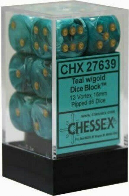 Chessex Frosted 16mm D6 Set: Teal With Gold | Dragon's Lair Comics and Fantasy Houston TX