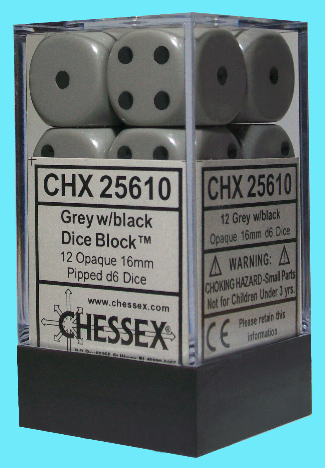 Chessex Dice 16mm 12d6 Opaque: Dark Grey/Black | Dragon's Lair Comics and Fantasy Houston TX