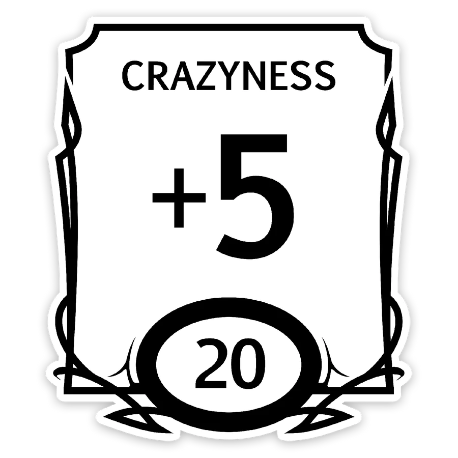 Forged Gaming: Stat Block Waterproof Die Cut Vinyl Sticker: Crazyness | Dragon's Lair Comics and Fantasy Houston TX