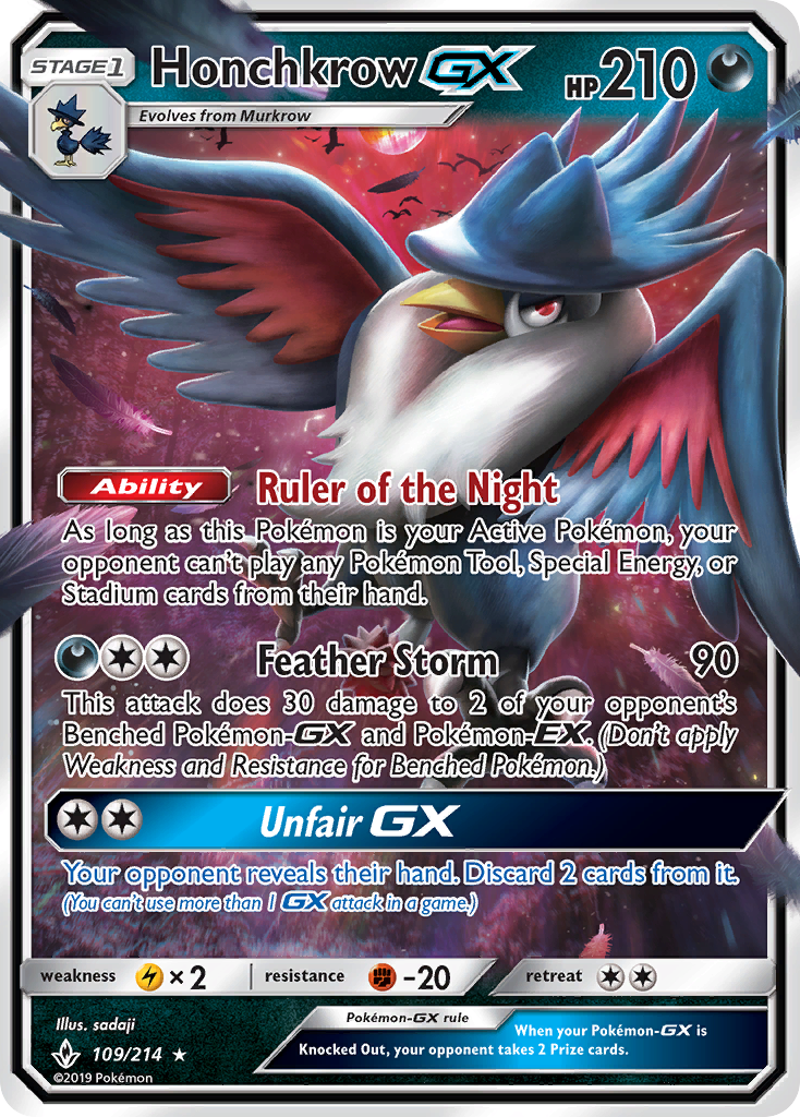 Honchkrow GX (109/214) [Sun & Moon: Unbroken Bonds] | Dragon's Lair Comics and Fantasy Houston TX