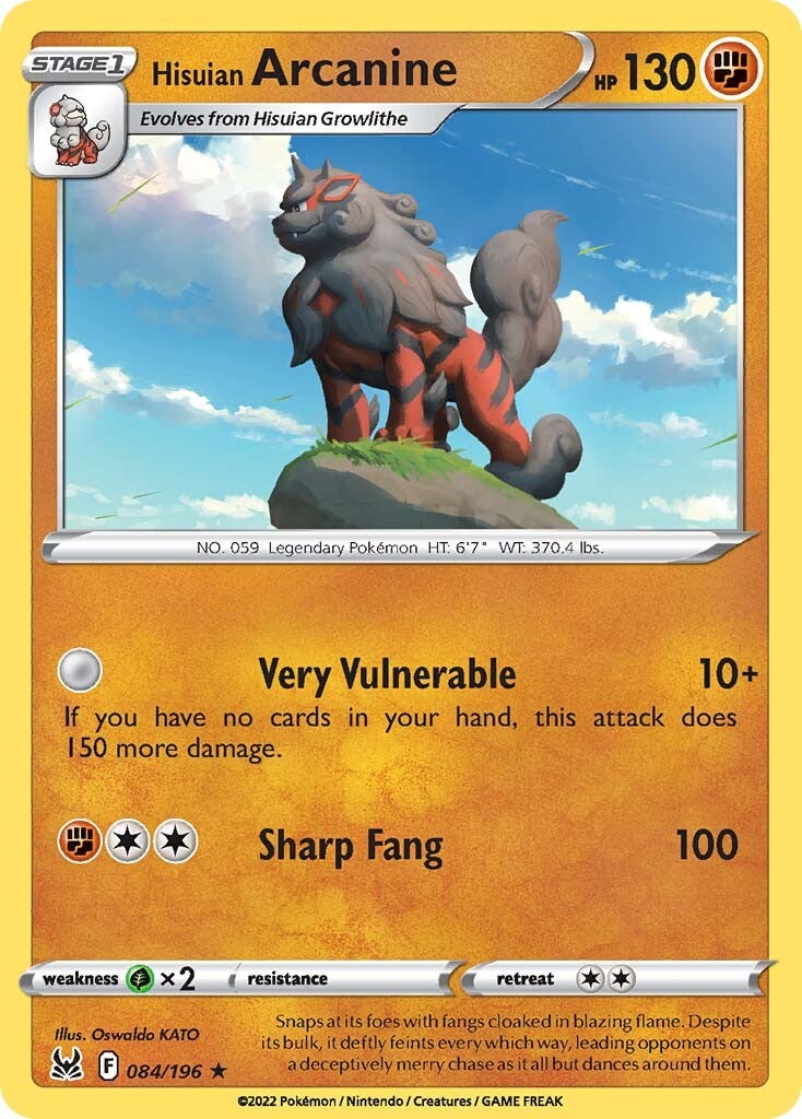 Hisuian Arcanine (084/196) (Theme Deck Exclusive) [Sword & Shield: Lost Origin] | Dragon's Lair Comics and Fantasy Houston TX