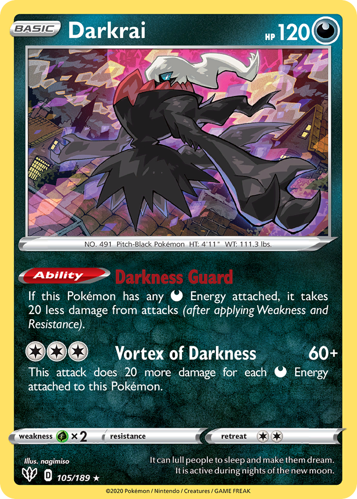 Darkrai (105/189) (Cosmos Holo) [Sword & Shield: Darkness Ablaze] | Dragon's Lair Comics and Fantasy Houston TX