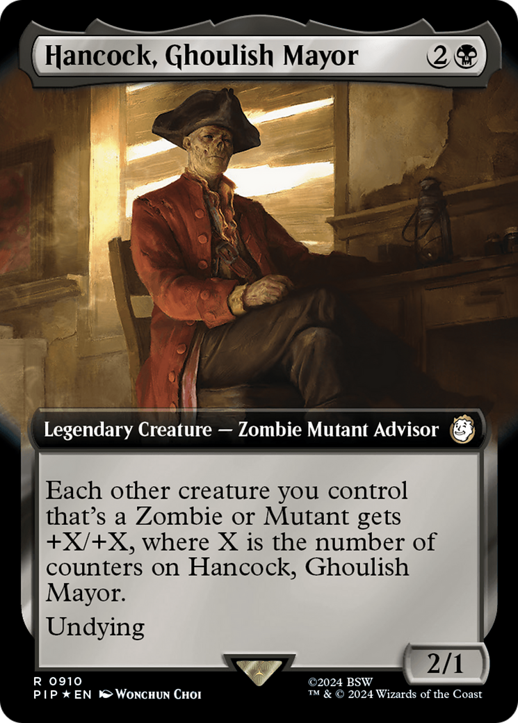 Hancock, Ghoulish Mayor (Extended Art) (Surge Foil) [Fallout] | Dragon's Lair Comics and Fantasy Houston TX