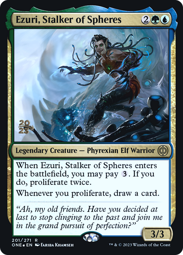 Ezuri, Stalker of Spheres [Phyrexia: All Will Be One Prerelease Promos] | Dragon's Lair Comics and Fantasy Houston TX