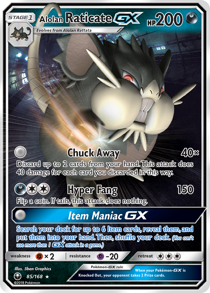 Alolan Raticate GX (85/168) [Sun & Moon: Celestial Storm] | Dragon's Lair Comics and Fantasy Houston TX