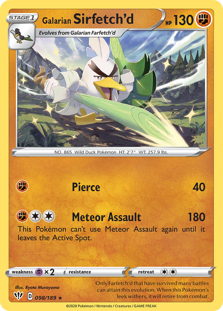 Galarian Sirfetch'd (098/189) (Cracked Ice holo) (Theme Deck Exclusive) [Sword & Shield: Darkness Ablaze] | Dragon's Lair Comics and Fantasy Houston TX