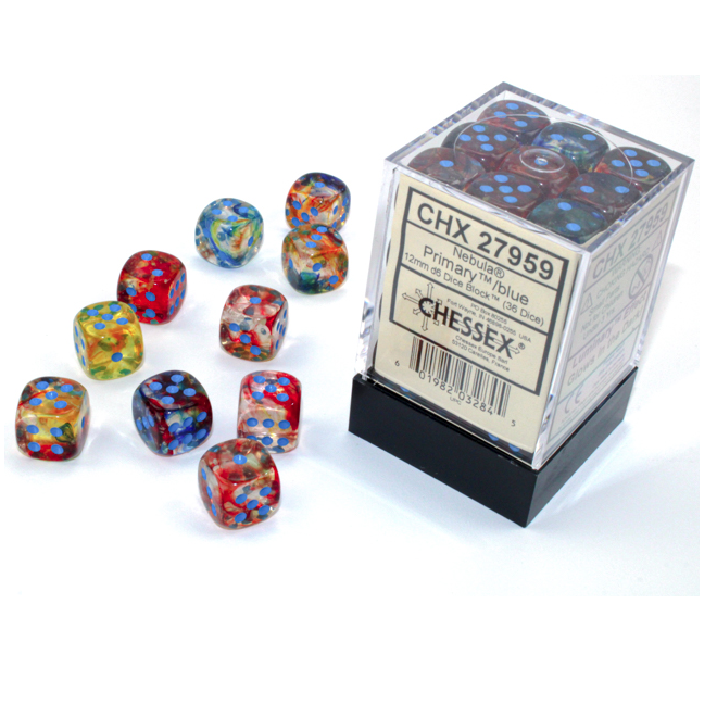 Chessex Nebula 12mm D6 Set: Primary With Blue Luminary | Dragon's Lair Comics and Fantasy Houston TX