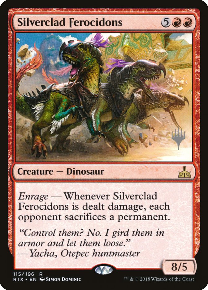 Silverclad Ferocidons (Promo Pack) [Rivals of Ixalan Promos] | Dragon's Lair Comics and Fantasy Houston TX