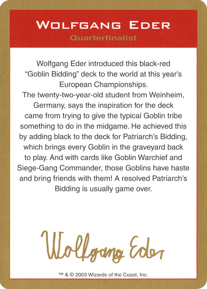 Wolfgang Eder Bio [World Championship Decks 2003] | Dragon's Lair Comics and Fantasy Houston TX