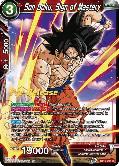 Son Goku, Sign of Mastery (BT16-006) [Realm of the Gods Prerelease Promos] | Dragon's Lair Comics and Fantasy Houston TX