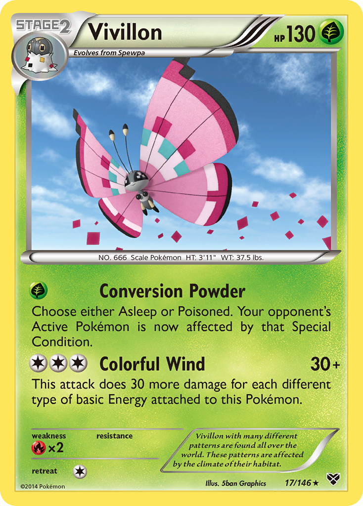 Vivillon (17/146) (Meadow Form/Pink Wings) [XY: Base Set] | Dragon's Lair Comics and Fantasy Houston TX