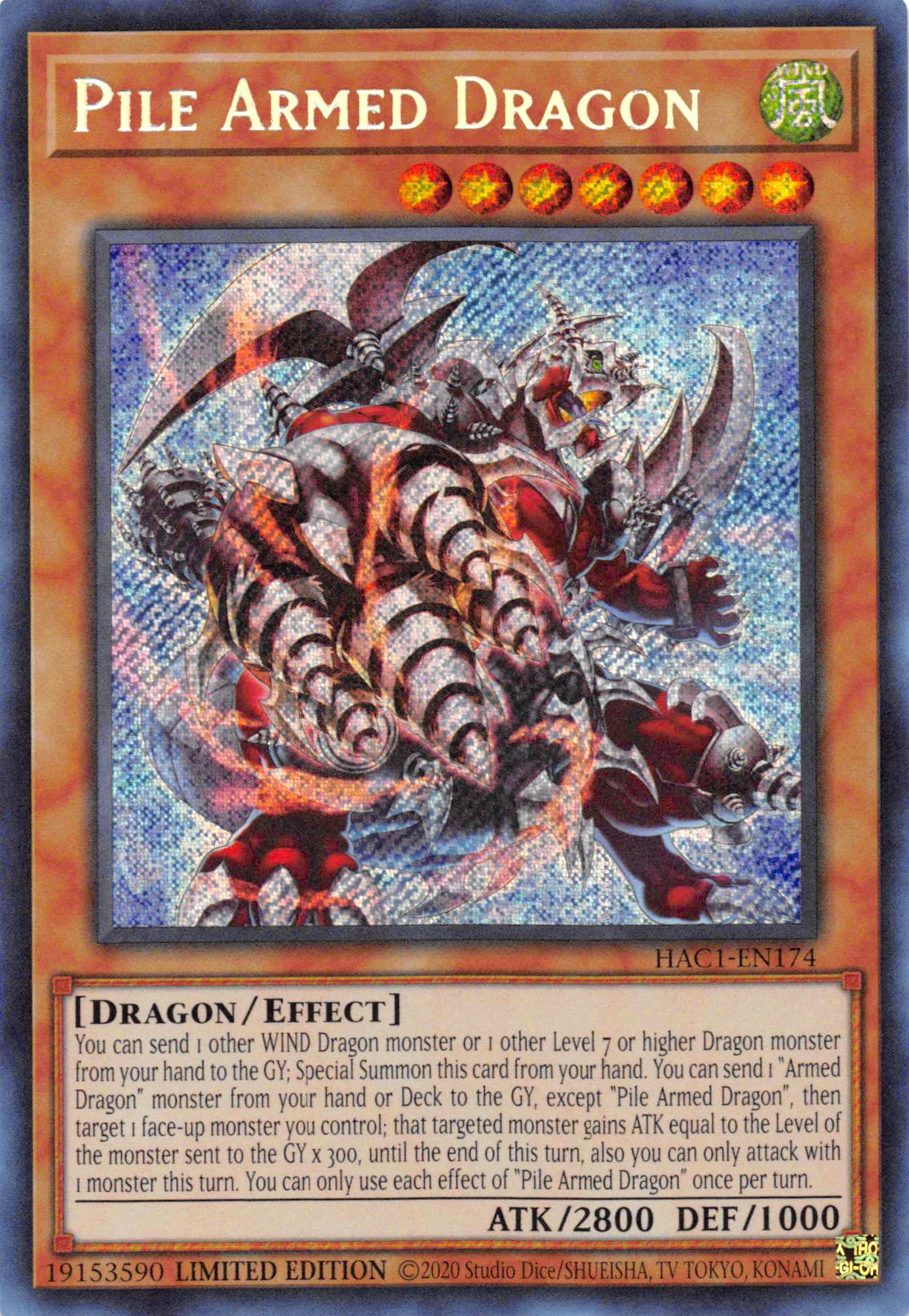 Pile Armed Dragon [HAC1-EN174] Secret Rare | Dragon's Lair Comics and Fantasy Houston TX