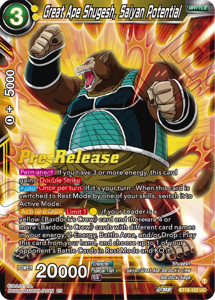 Great Ape Shugesh, Saiyan Potential (BT18-102) [Dawn of the Z-Legends Prerelease Promos] | Dragon's Lair Comics and Fantasy Houston TX