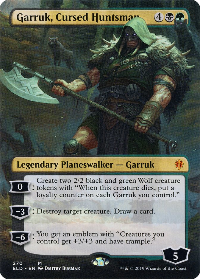 Garruk, Cursed Huntsman (Borderless) [Throne of Eldraine] | Dragon's Lair Comics and Fantasy Houston TX