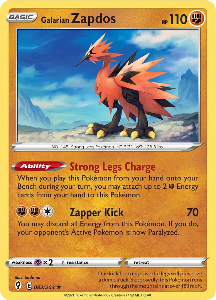 Galarian Zapdos (082/203) [Sword & Shield: Evolving Skies] | Dragon's Lair Comics and Fantasy Houston TX