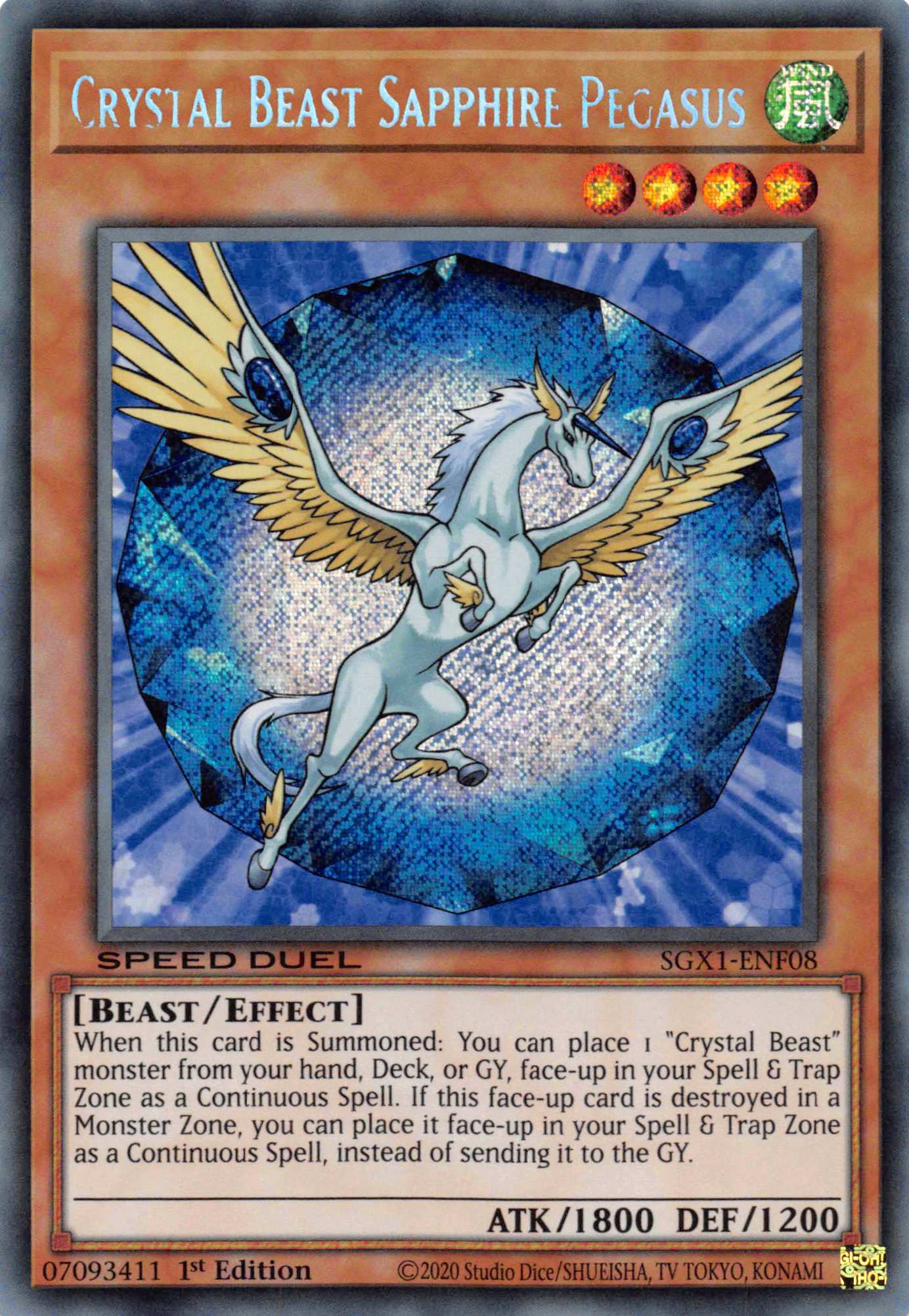 Crystal Beast Sapphire Pegasus [SGX1-ENF08] Secret Rare | Dragon's Lair Comics and Fantasy Houston TX