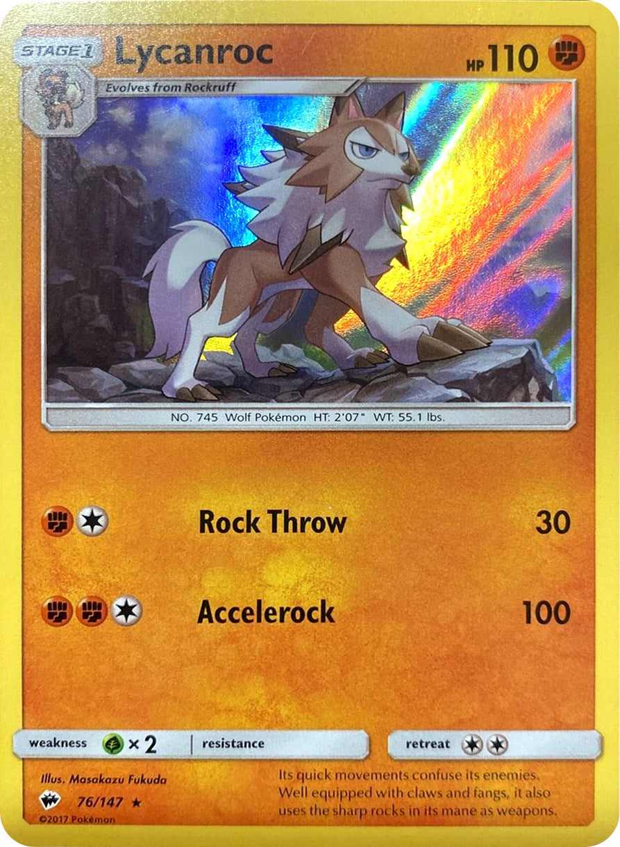 Lycanroc (76/147) (Water Web Holo) [Sun & Moon: Burning Shadows] | Dragon's Lair Comics and Fantasy Houston TX