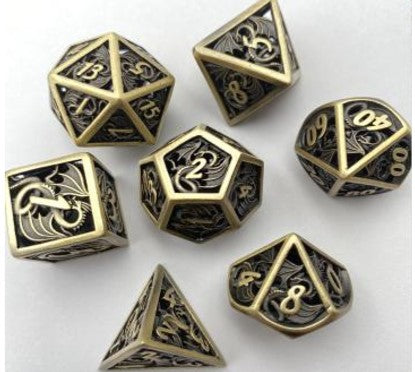 Game Habit Two Brass and a Wind Hollow Dragon Metal Poly 7 Dice Set | Dragon's Lair Comics and Fantasy Houston TX