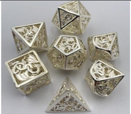 Game Habit Mithril Script Hollow Dragon Metal Poly 7 Dice Set | Dragon's Lair Comics and Fantasy Houston TX